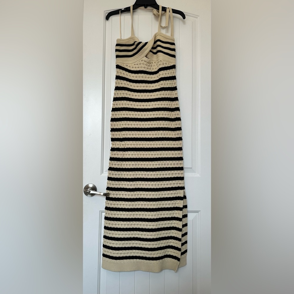 NWT! HOUSE OF HARLOW 1960Striped Cream and Black Knit Dress